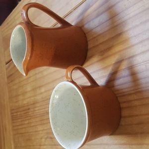 Vintage 70s Imperial by W Dalton Tangerine Stoneware -  Creamer and Cup